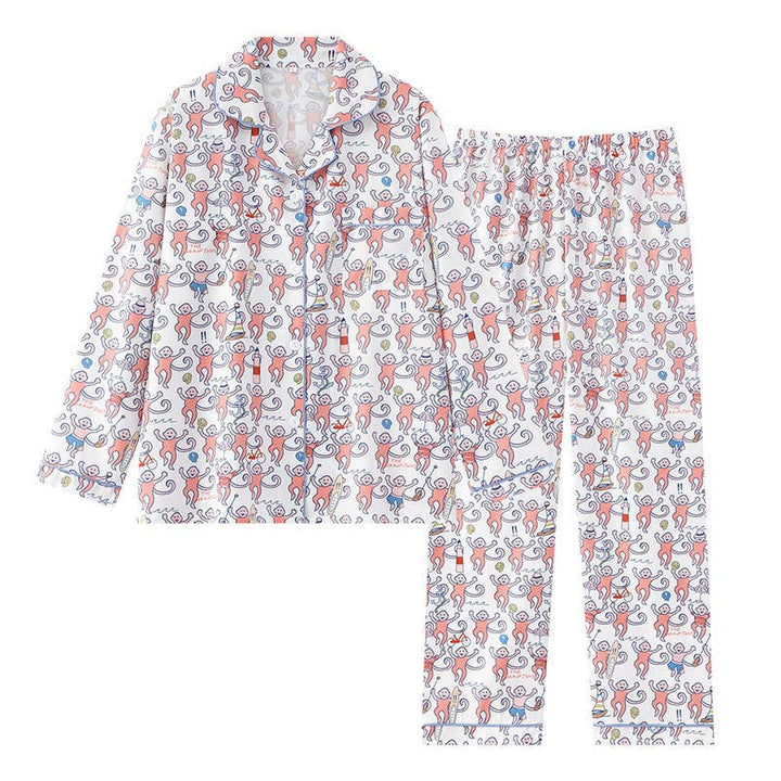 Rosa Clothing - Cute Comfy Monkey Print Long Sleeve Pajama Set: Blue
