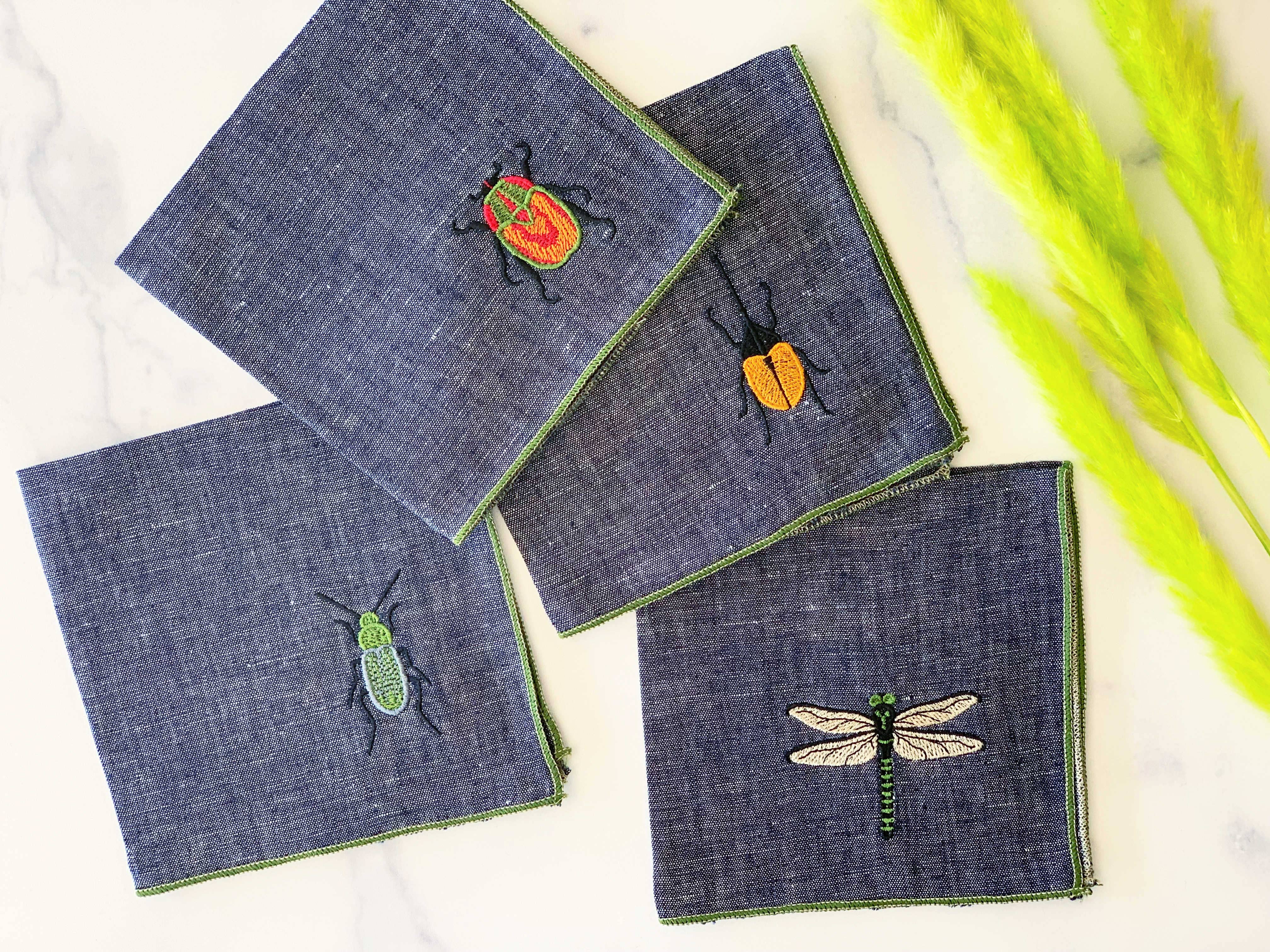 Dot and Army Linen Chambray Cloth Napkins - Thumbnail 2
