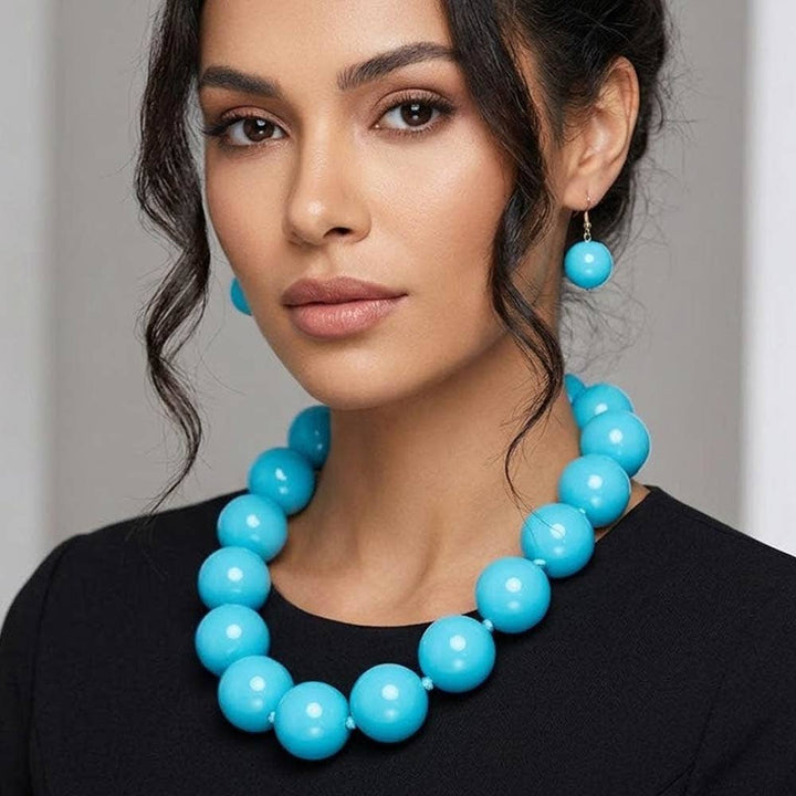 Sensibling Corp. - Chunky Ball Beaded Statement Necklace: Light Blue
