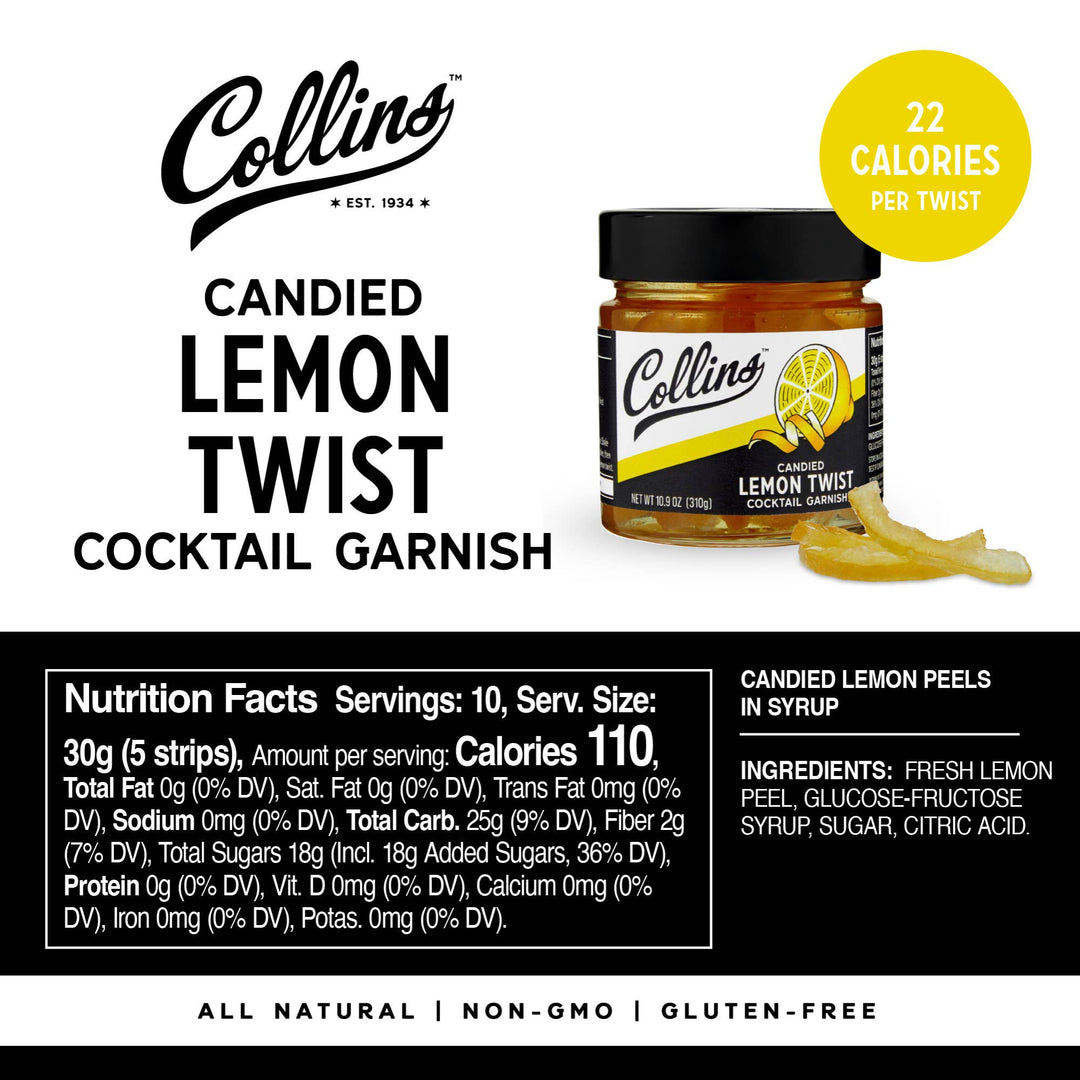 Collins - Italian Candied Lemon Peel Twist Cocktail Garnish 10.9 oz