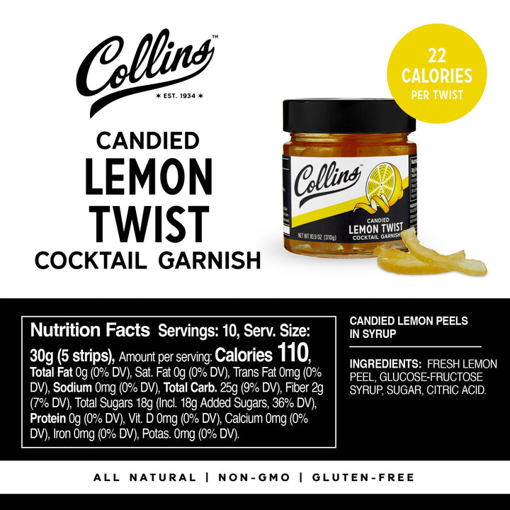 Collins - Italian Candied Lemon Peel Twist Cocktail Garnish 10.9 oz