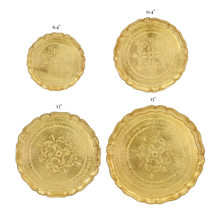Via Graceffo - Florentine Carved Gilded Wood Circle Tray, Made in Italy: Large