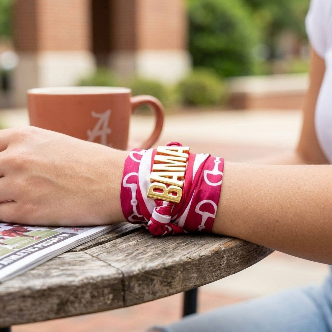PinktownUSA - BAMA Gold Letter Charm Burgundy Scarf Bracelet: Burgundy / Gold / 50 x 4 inches