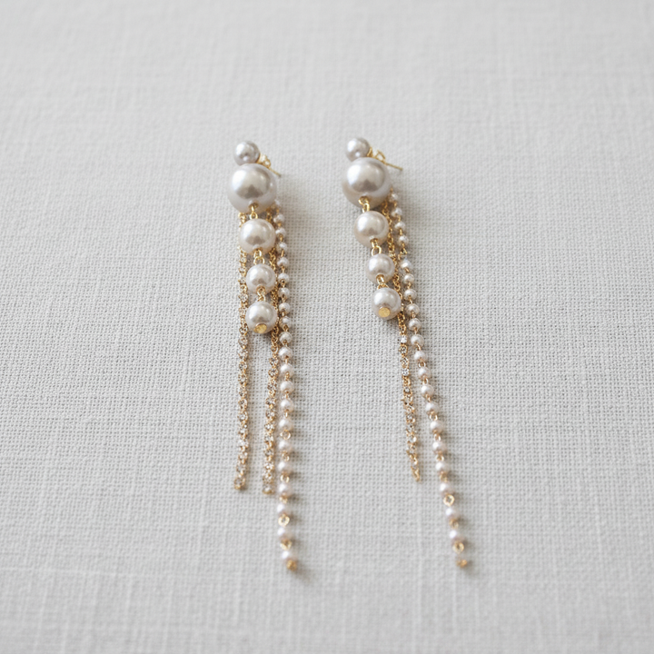 paperln - Elegant Rhinestone Pearl Tassel Earrings