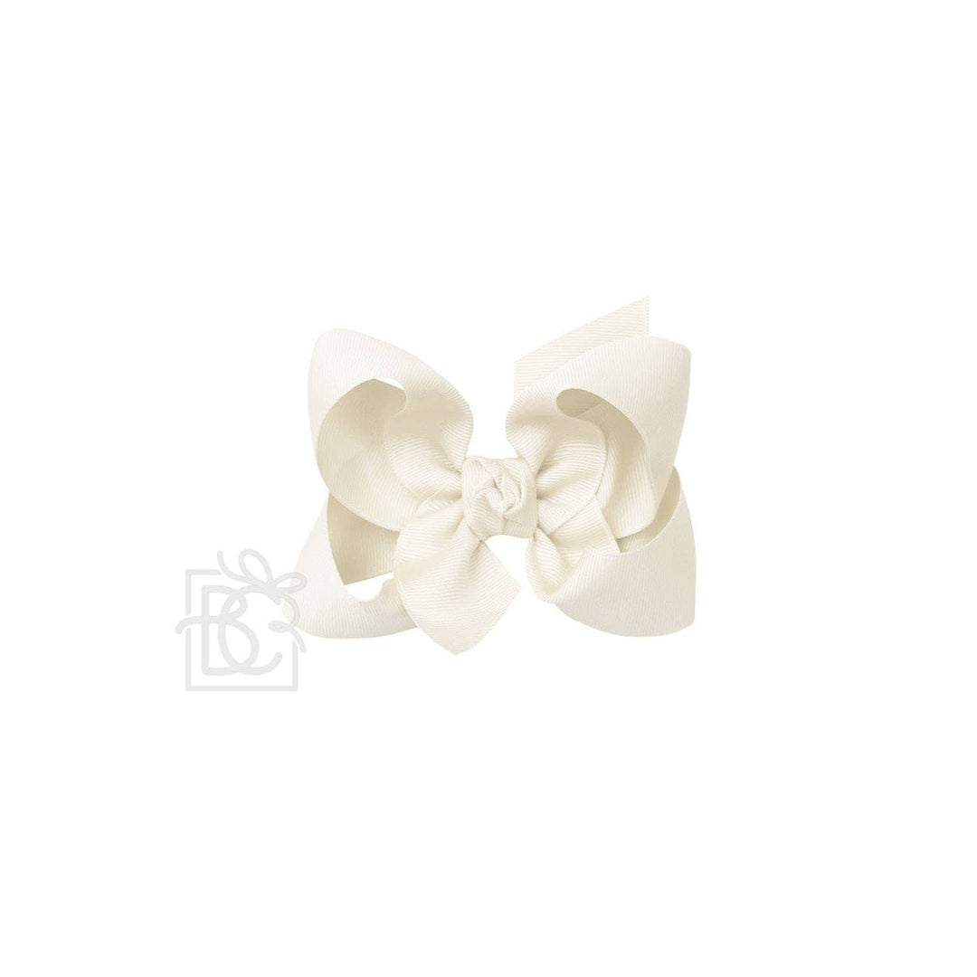 Beyond Creations, LLC - SIGNATURE GROSGRAIN BOW ON CLIP: 4.5" Large - 1.5" Ribbon on Alligator Clip / ANTIQUE WHITE