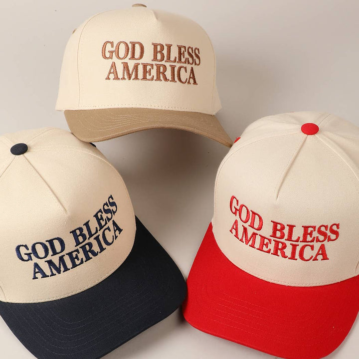 Fashion City - God Bless America Embroidered Two-Tone Canvas Cap: RED/NAVY / ONE SIZE