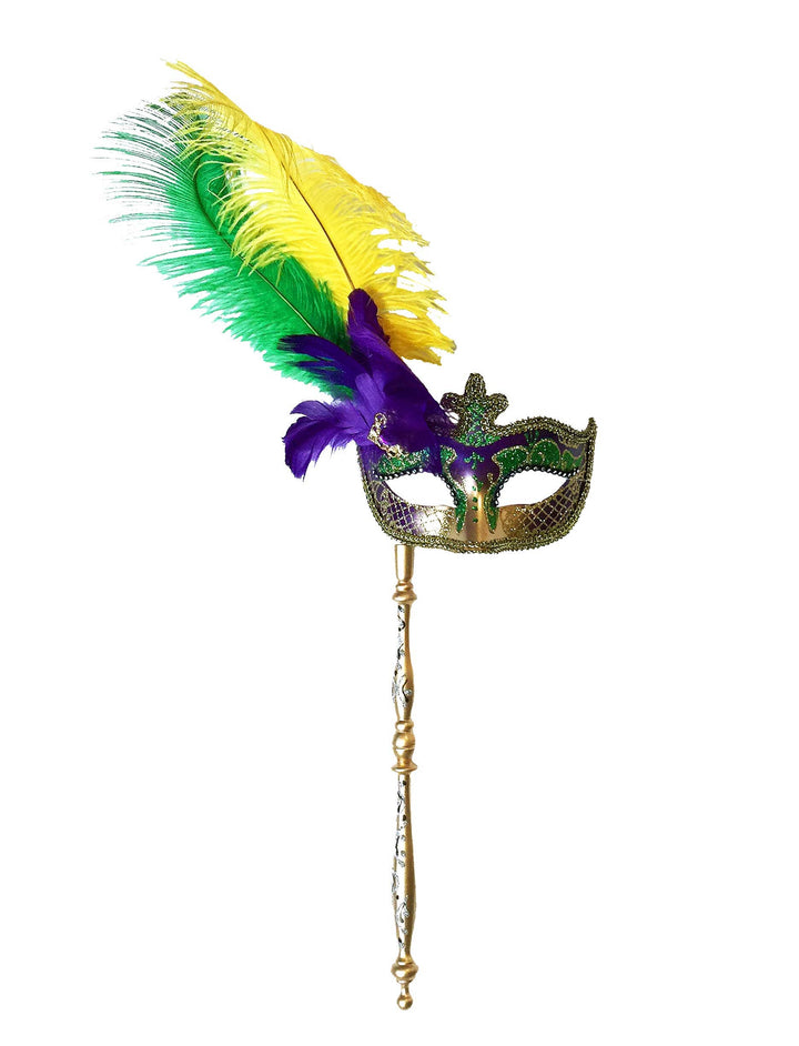 Mardi Gras Creations - Anarkali Mask With Eye Detail With Detachable Stick: Mardi Gras / Gold Accents