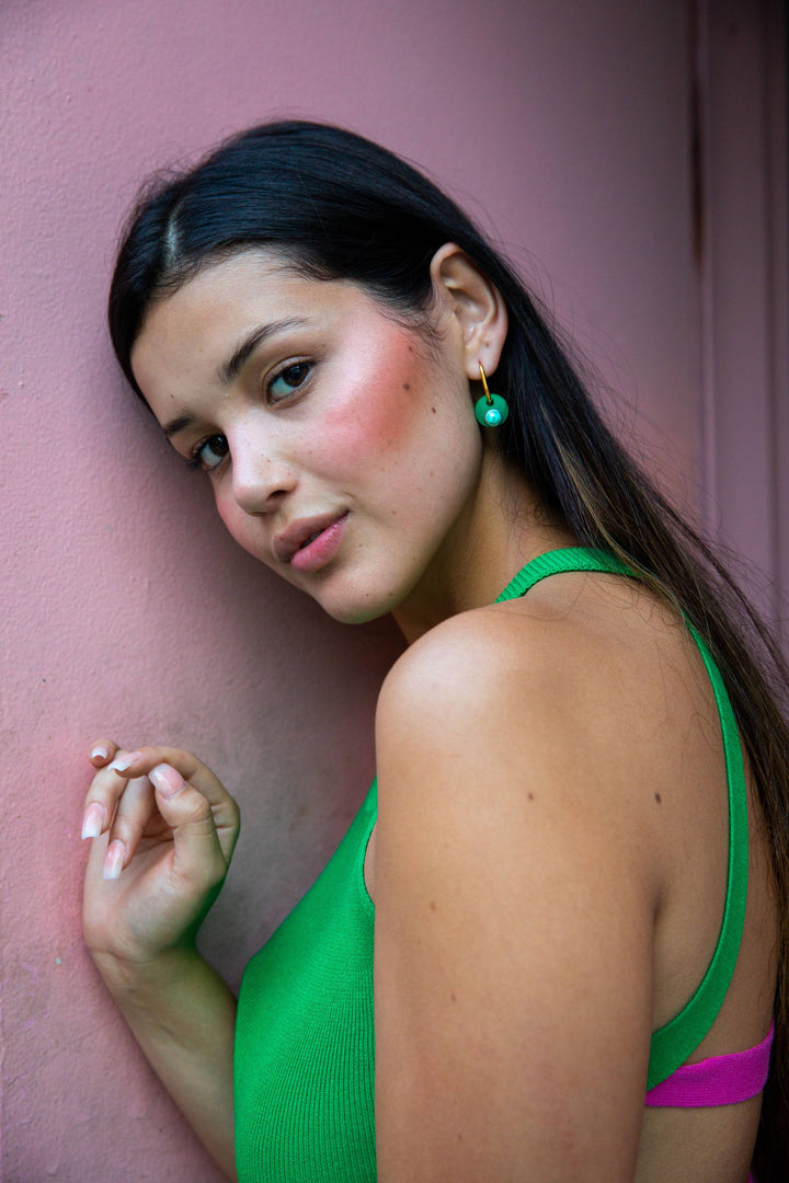 Tribe + Temple - Deco Glam Medallion Oval Hoops Pink