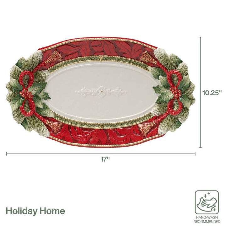 Fitz and Floyd® Mikasa® Pfaltzgraff® - Fitz & Floyd Holiday Hme Large Platter 17In Gift Box Pkg: RED / EARTHENWARE