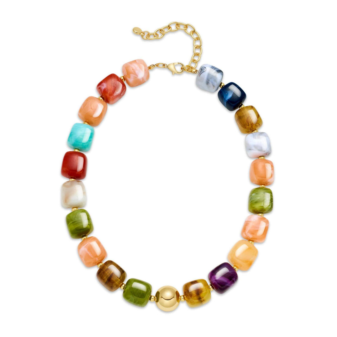 MKS America - Women  Square Resin Bead Necklace With Gold Ball Detail: Amber / M