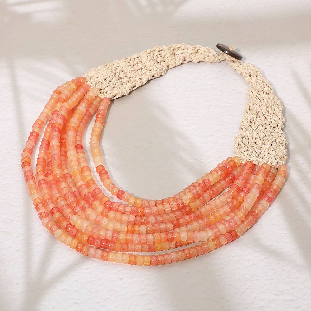 Sensibling Corp. - Woven Detail Multi Strand Beaded Collar Statement Necklace: Light Blue