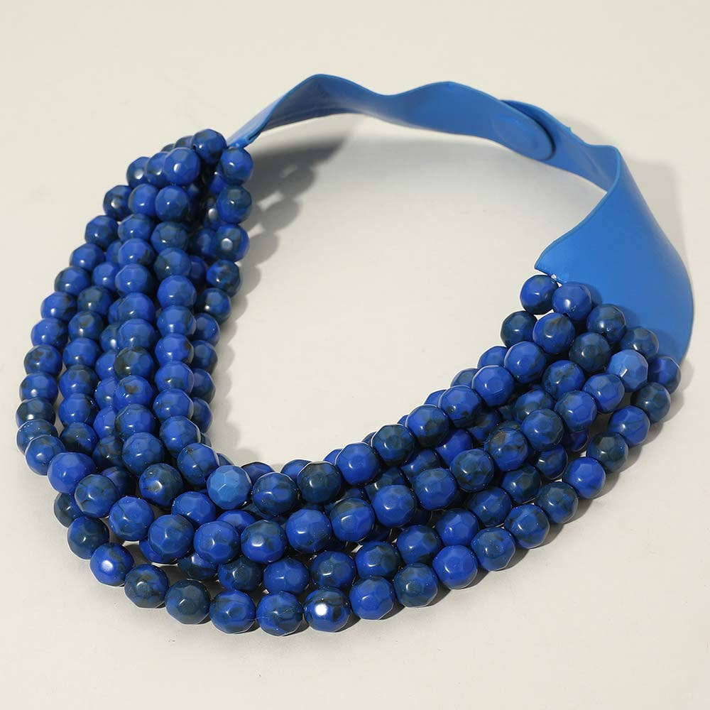 Sensibling Corp. - Marbled Faceted Ball Beaded Multi Layered Faux Leather Magnetic Necklace: Navy