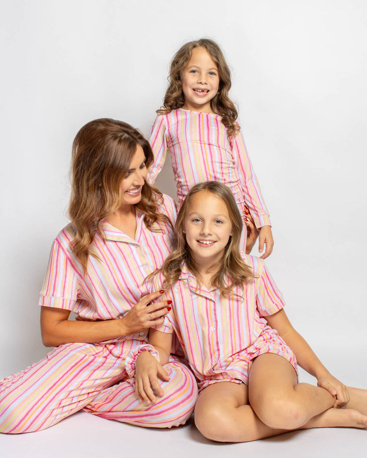 The Royal Standard - Girl's Addie Stripe Sleep Shorts Set   Pink/Multi   -Asst.: Small (6-7)