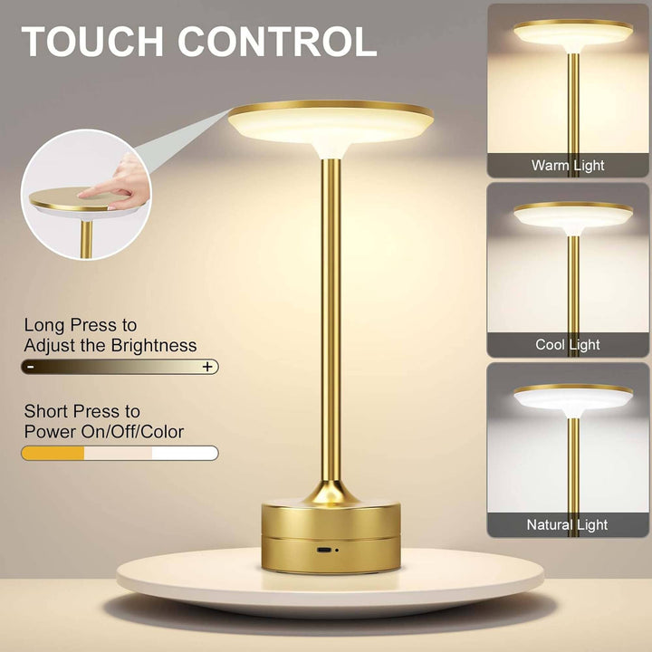 LAX Gadgets - LED Table Lamp – Touch Control, Dimmable, Rechargeable: Gold