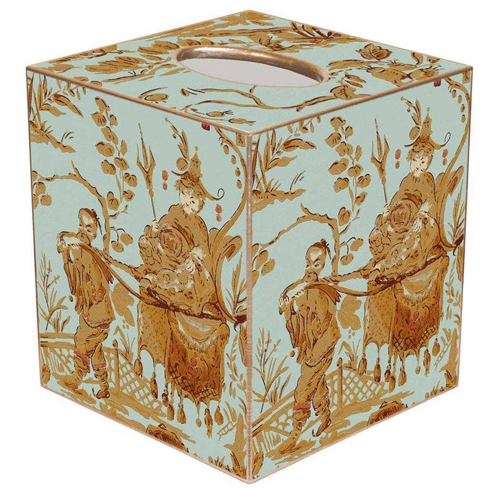 Marye-Kelley - Aqua Asian Toile Tissue Box Cover: Paper Mache