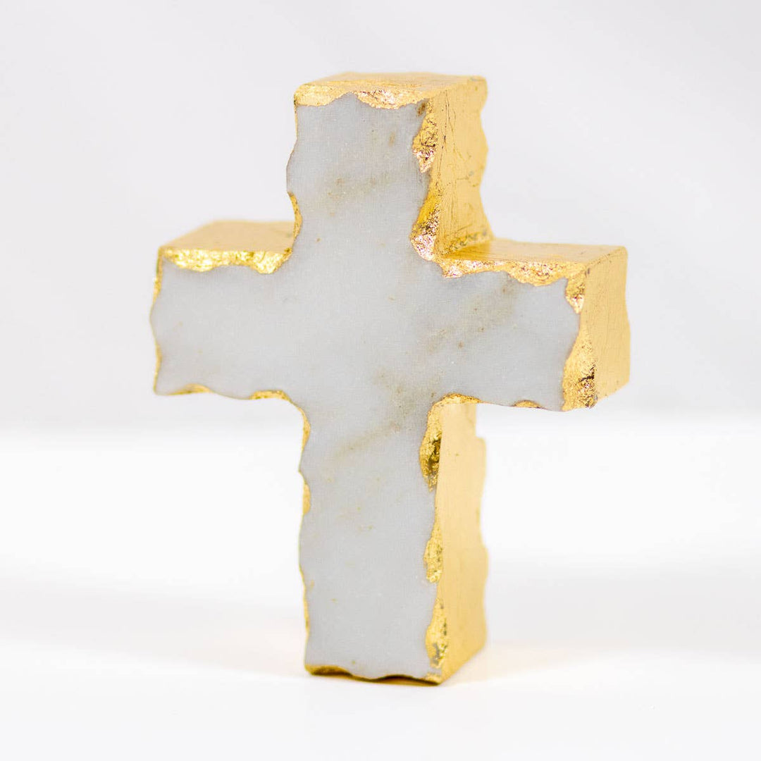 The Royal Standard - Cross Marble Decor   White/Gold   3x4x1