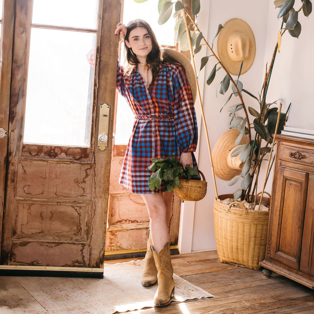 Sunshine Tienda - Cabernet Gingham Pippa Dress: S