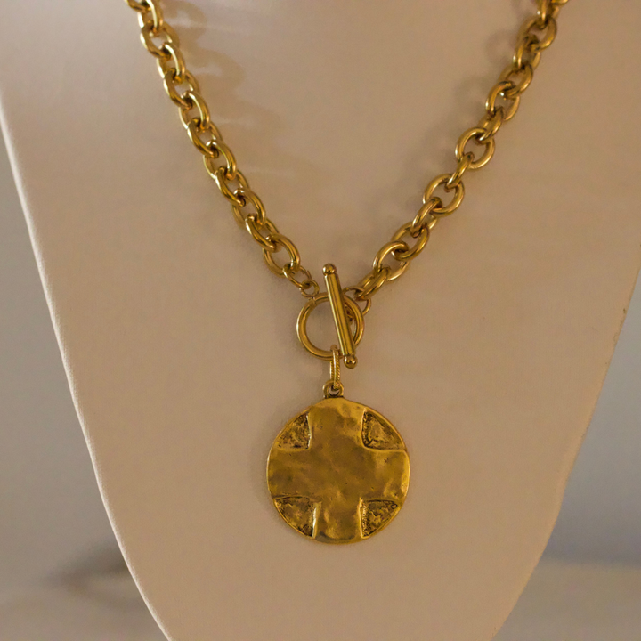 Deep South Originals Inc. - The Lord's Prayer Cross Medallion Toggle Necklace – Gold or Silver: Gold