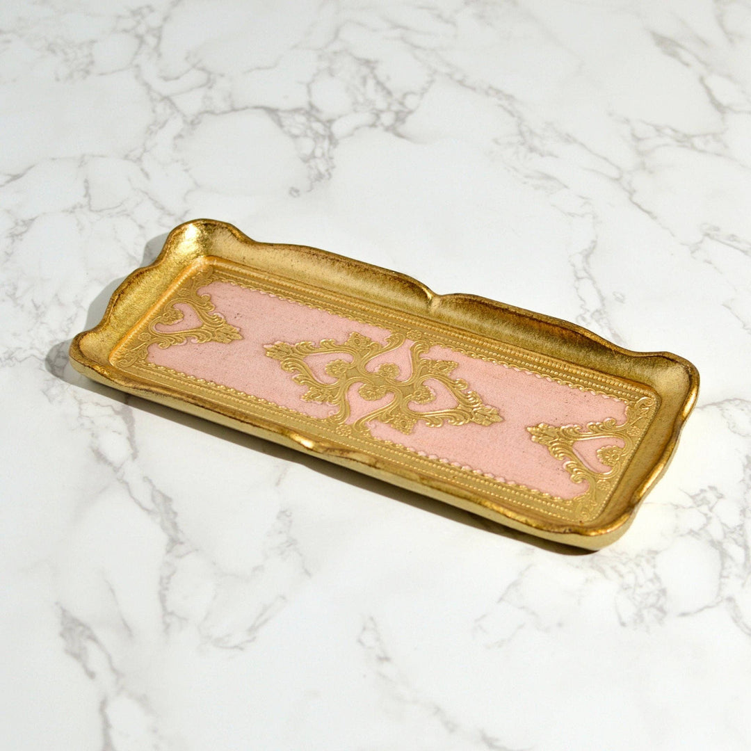 Florentine Carved Gilded Wood Narrow Tray, Made in Italy: Cappuccino