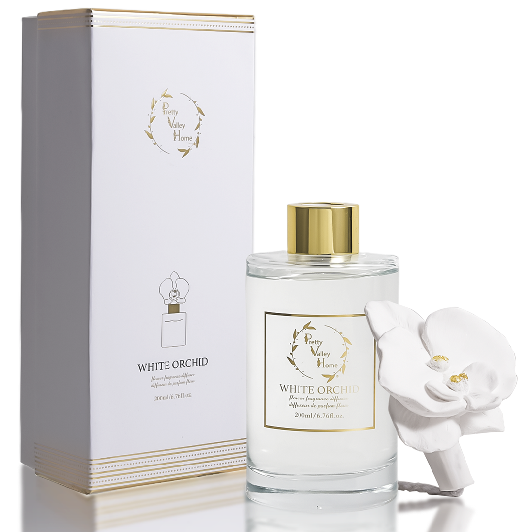 Pretty Valley Home - Orchid Flower Diffuser Gift Set - White Orchid