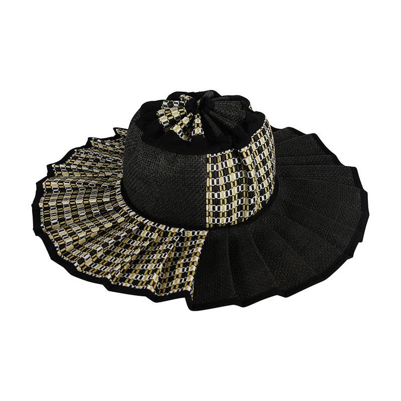 MKS America - Boho Checkered Straw Hat Foldable Beach Sun Hat: TGrass / M