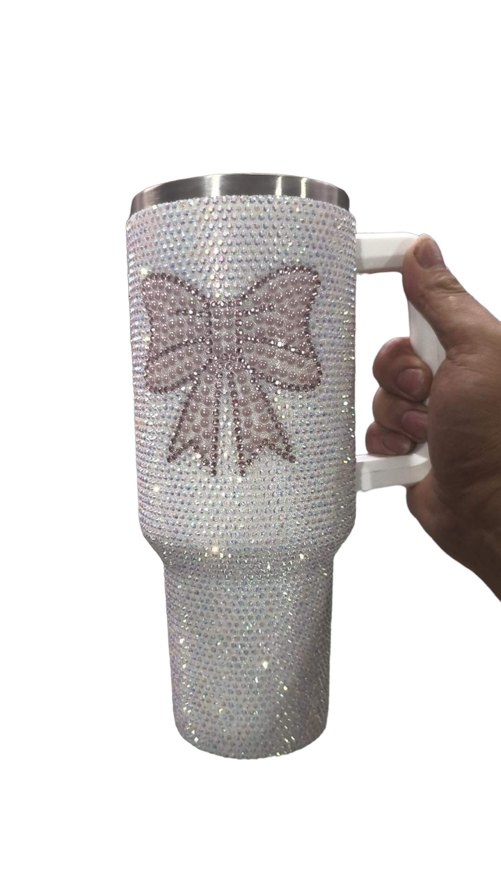 Beauty Stash - Bling Bow 40 ounce Insulated Tumbler, white