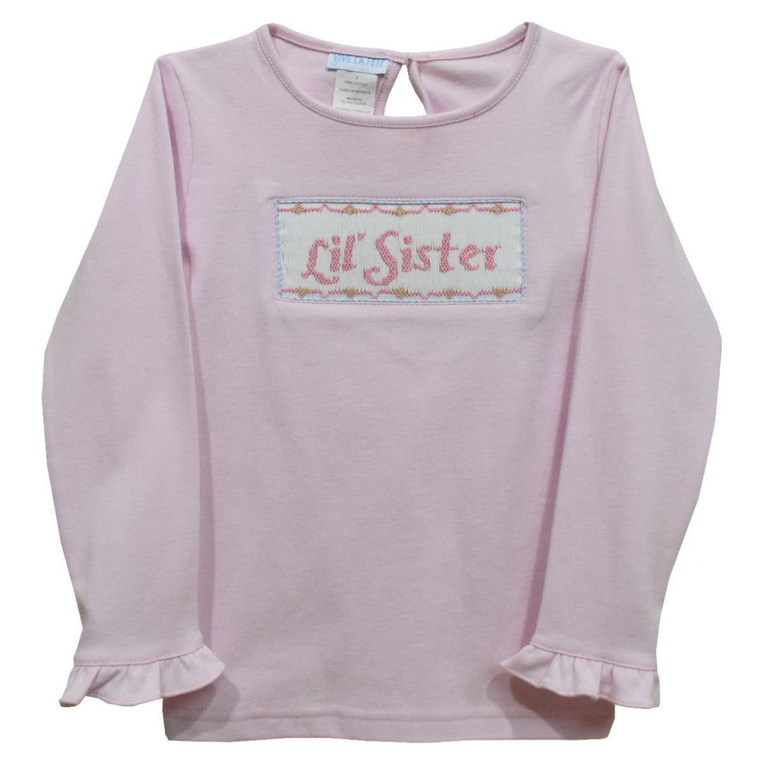 Vive La Fete - Lil Sister Smocked Light Pink  Ruffle Long Sleeve T-Shirt: 12M