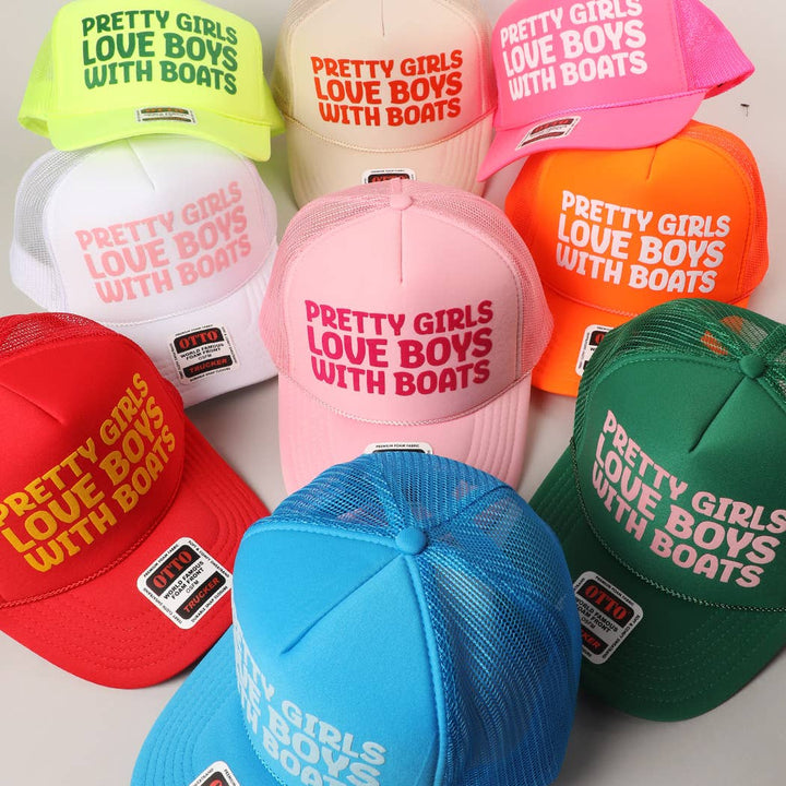Fashion City - Pretty Girls Love Boys With Boats Text Print Mesh Back Cap: KELLY GREEN / ONE SIZE