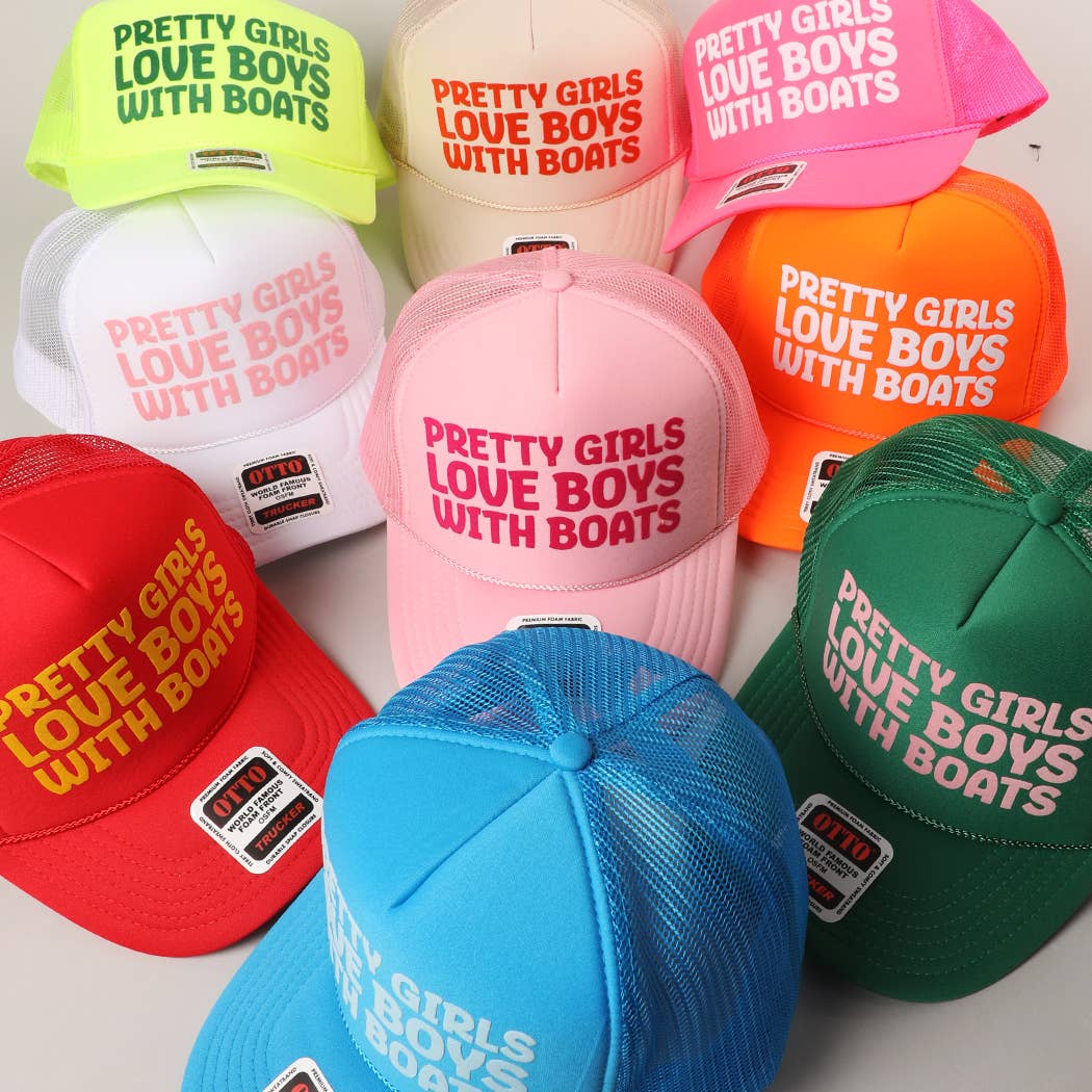 Fashion City - Pretty Girls Love Boys With Boats Text Print Mesh Back Cap: Pink / ONE SIZE
