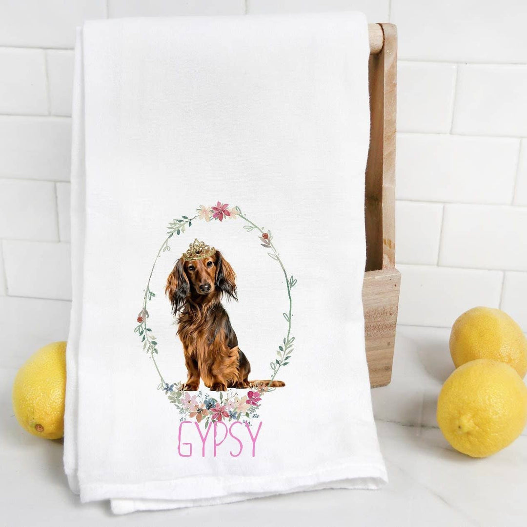 The Preppy Pineapple Home - Long Haired Dachshund Flour Sack Towel: No Accessory / Palm Chair