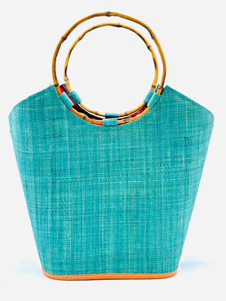 Shebobo - Carmen Solid & Stripes Straw Bucket Bag with Bamboo Handles: Natural