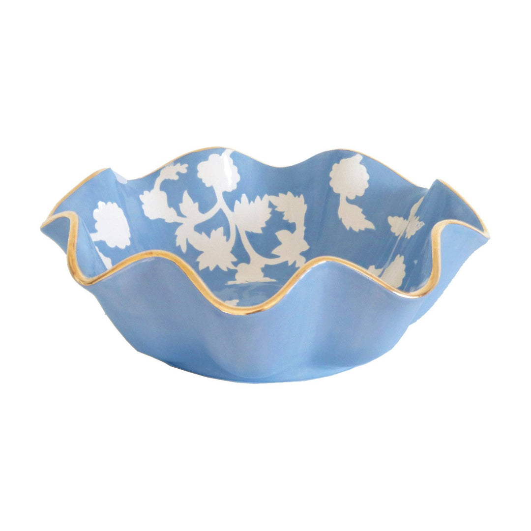 Lo Home by Lauren Haskell Designs - Chinoiserie Dreams Scalloped Bowls with 22K Gold Accent: French Blue / Large