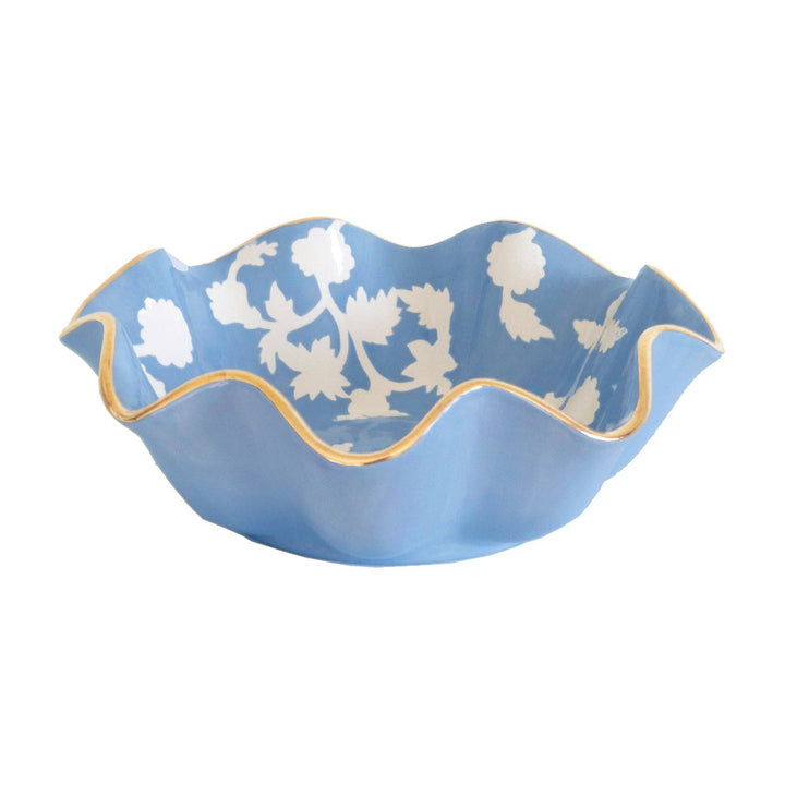 Lo Home by Lauren Haskell Designs - Chinoiserie Dreams Scalloped Bowls with 22K Gold Accent: French Blue / Large