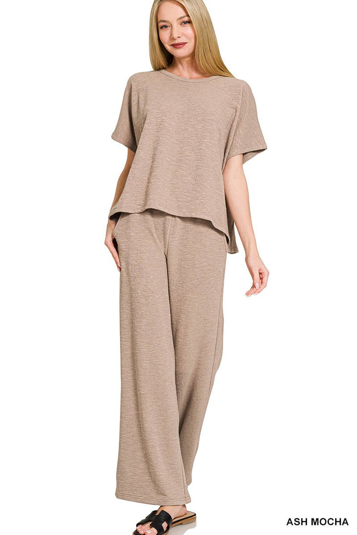 42POPS -  Cotton Slub Top & Pants 2pc Set - Zenana: ASH JADE-182904 / L