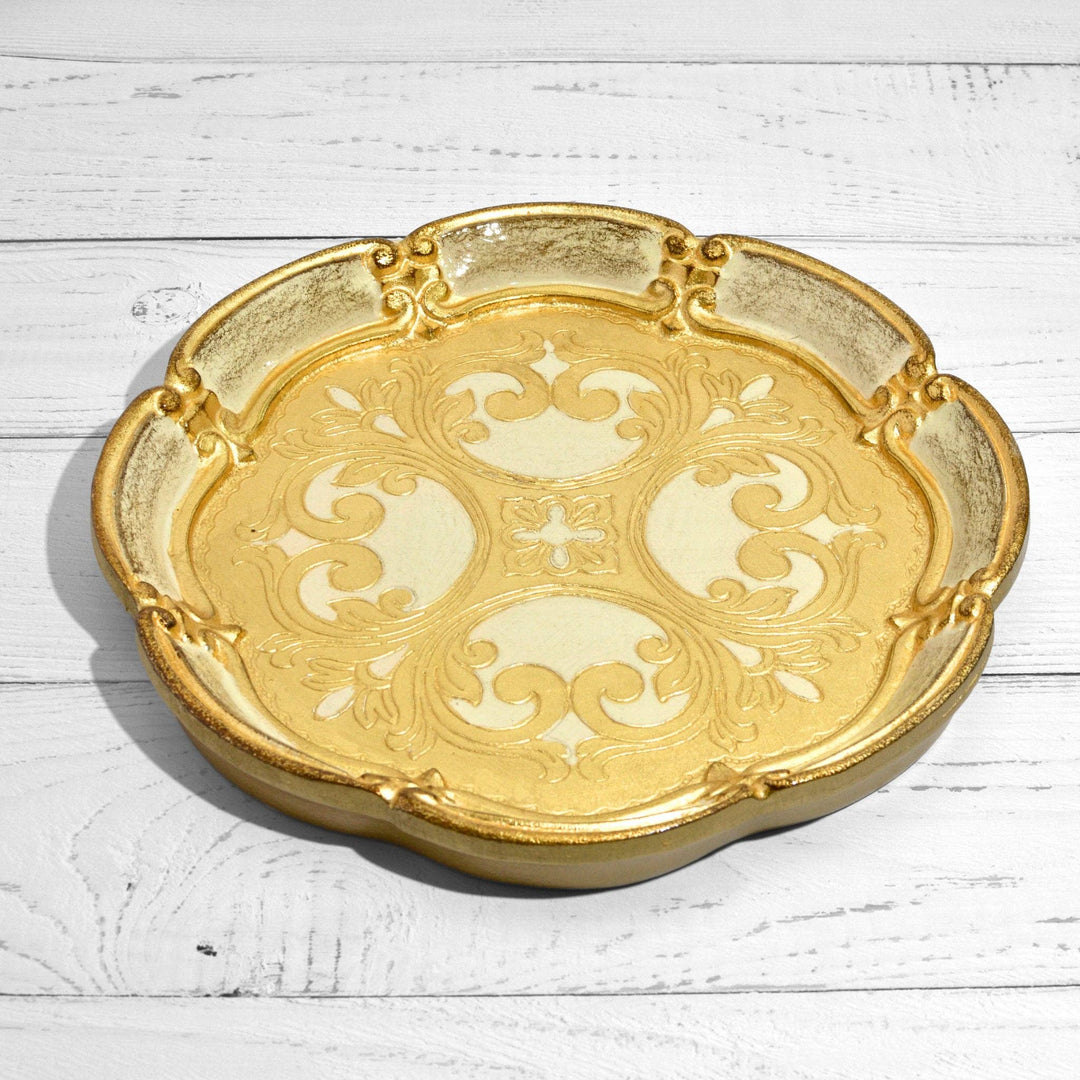 Florentine Carved Wood Round Deep Tray, Made in Italy: Black