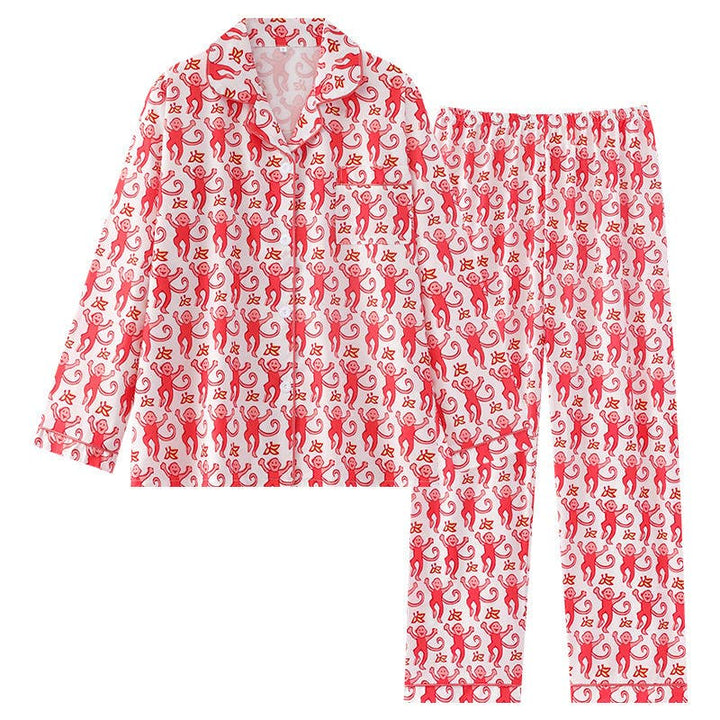Rosa Clothing - Cute Comfy Monkey Print Long Sleeve Pajama Set: Blue
