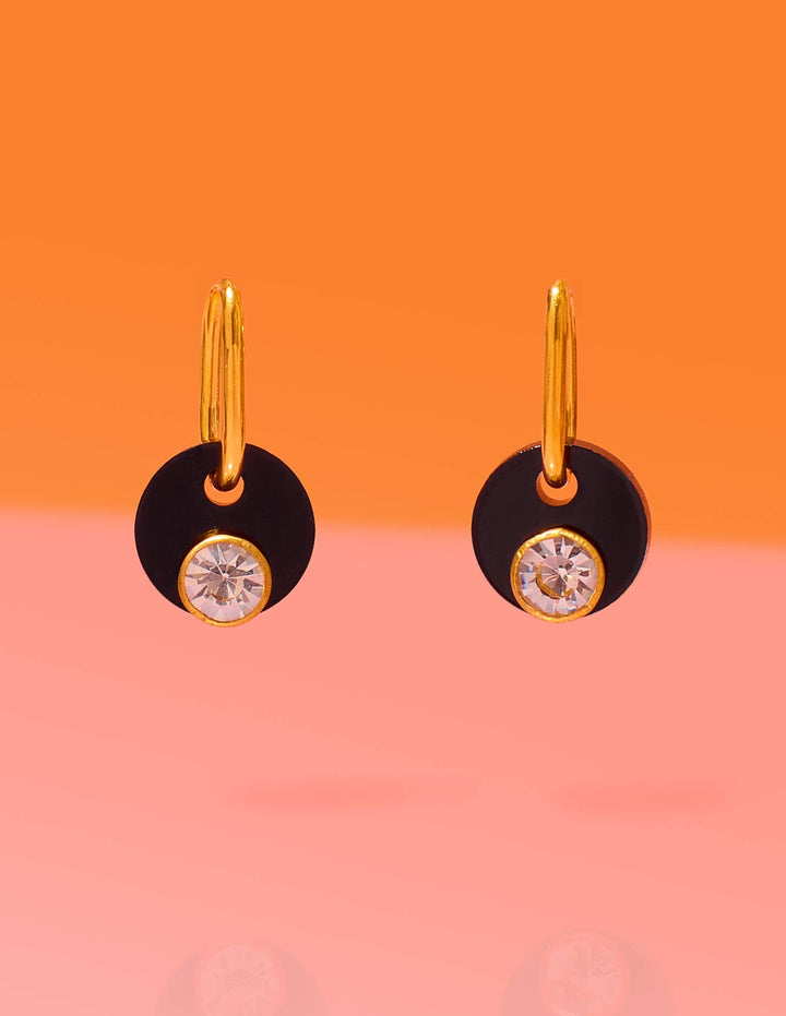Tribe + Temple - Deco Glam Medallion Oval Hoops Black