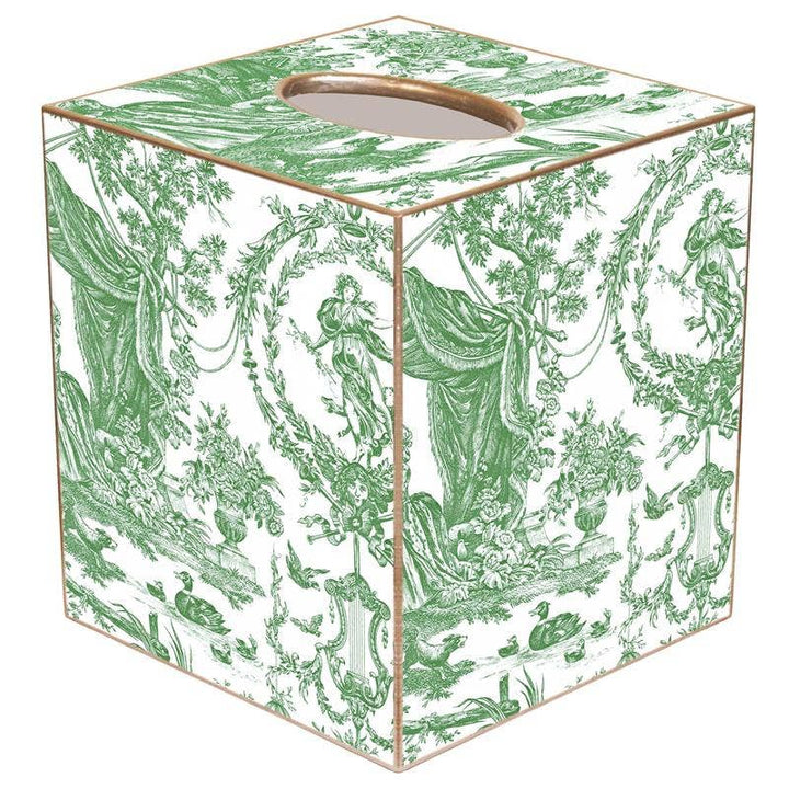 Marye-Kelley - Green Toile Tissue Box Cover: Paper Mache