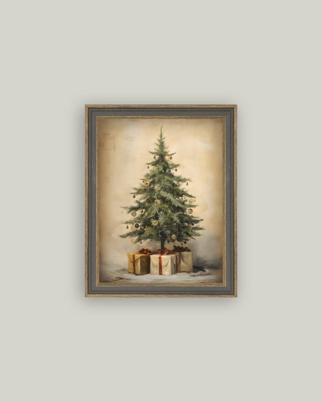 Petal Lane Home - Christmas Tree with Presents Framed Antique Art: 11x15