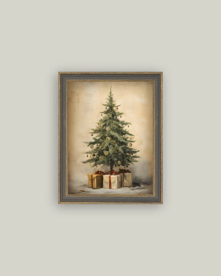 Petal Lane Home - Christmas Tree with Presents Framed Antique Art: 11x15