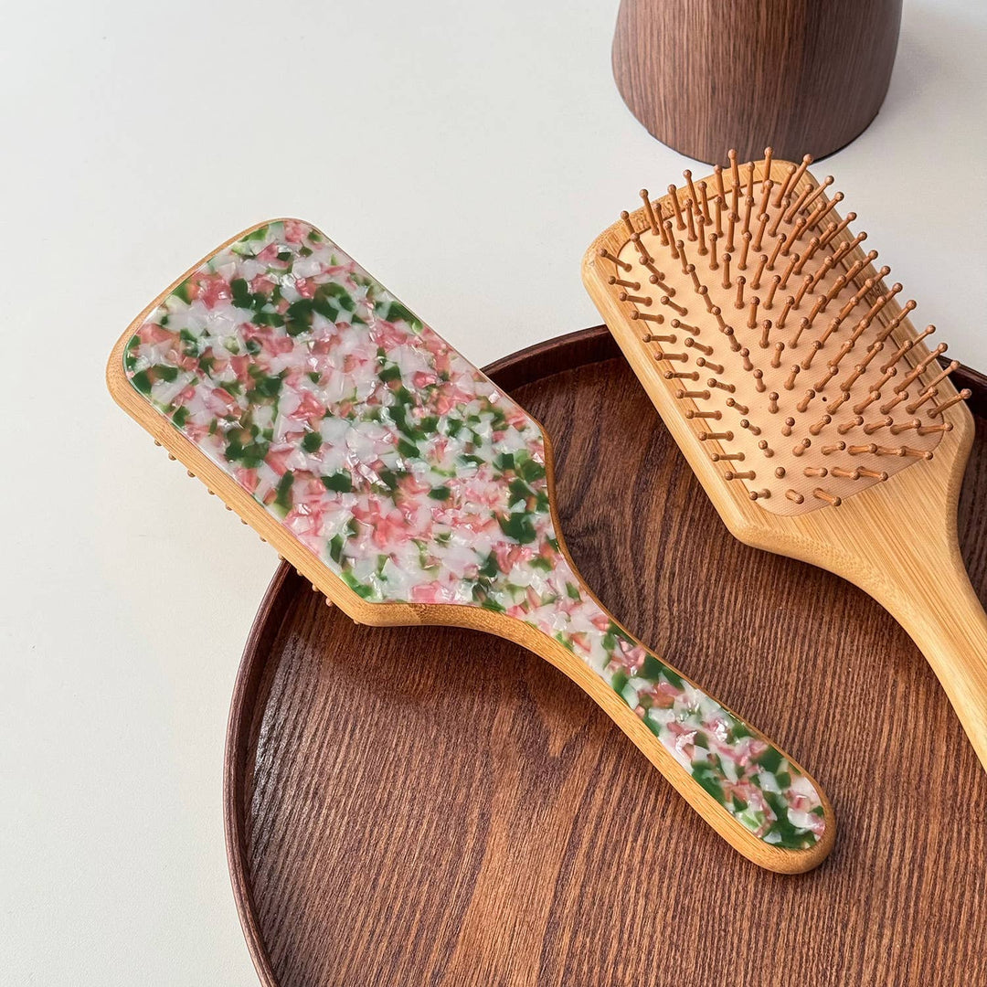 MKS America - Acetate Patterned Paddle Hair Brush with Wooden Edge: C6 / M