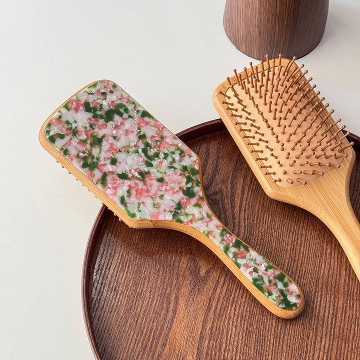 MKS America - Acetate Patterned Paddle Hair Brush with Wooden Edge: C1 / M