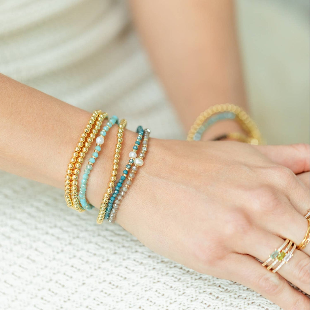 Splendid Iris - Beaded Duo Pearl Bracelet Set: Periwinke