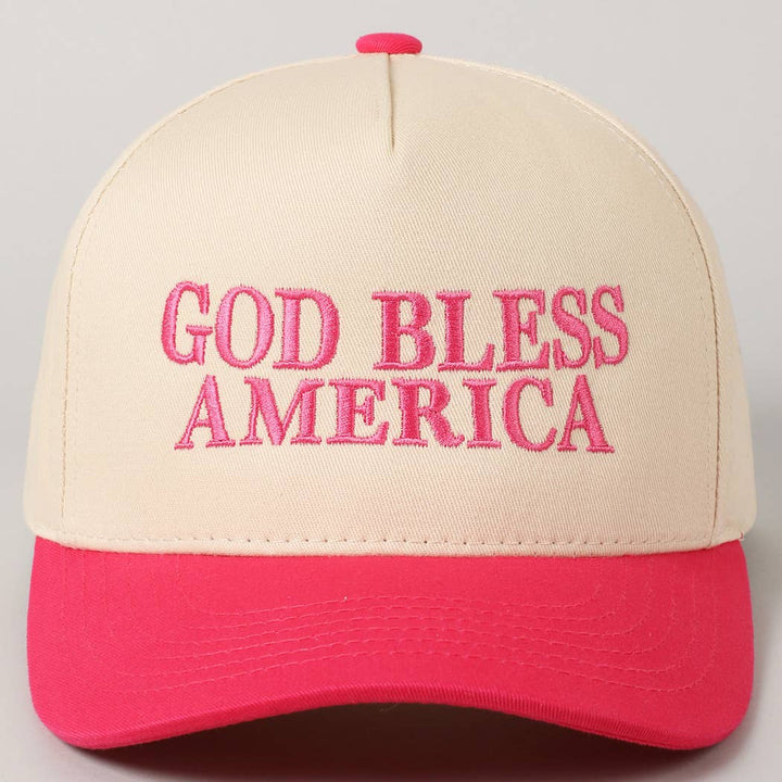 Fashion City - God Bless America Embroidered Two-Tone Canvas Cap: LT PINK / ONE SIZE