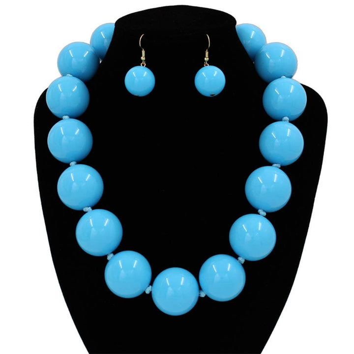 Sensibling Corp. - Chunky Ball Beaded Statement Necklace: Light Blue