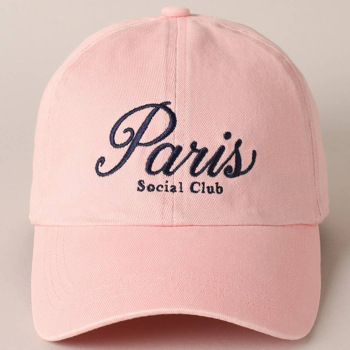 Fashion City - Paris Social Club Text Embroidery Baseball Cap: Pink / ONE SIZE