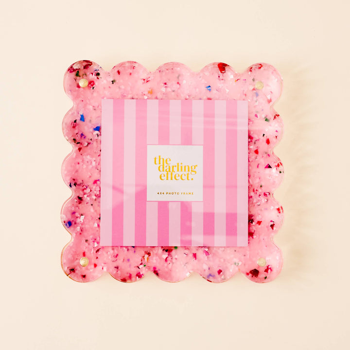 The Darling Effect - Square Scalloped Acrylic Frame-Confetti Pink