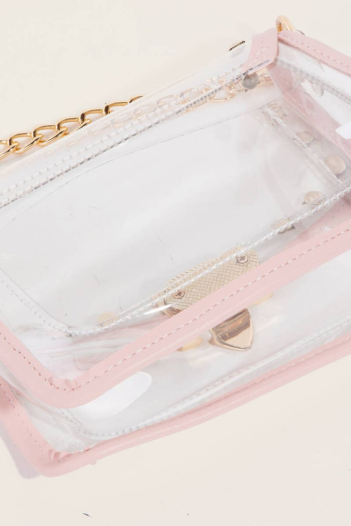 Anarchy Street - Transparent Rectangle Stud Trim Chain Bag: RG