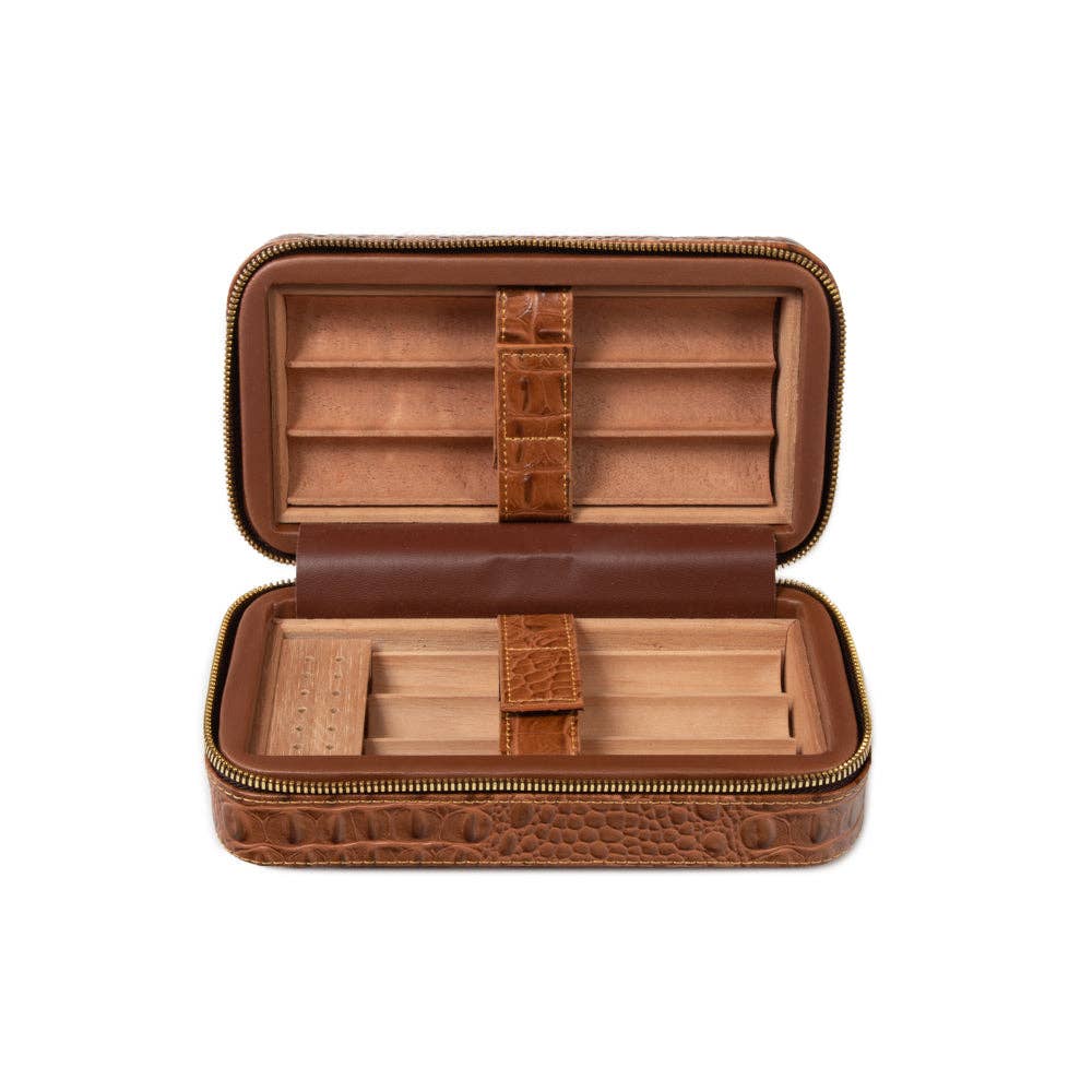 Brouk and Co. - Dean Croco Cigar Travel Humidor Case (Brown)