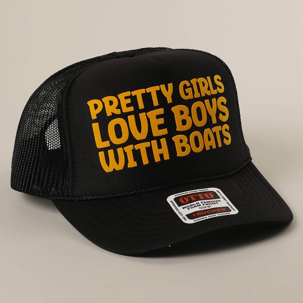 Fashion City - Pretty Girls Love Boys With Boats Text Print Mesh Back Cap: Pink / ONE SIZE